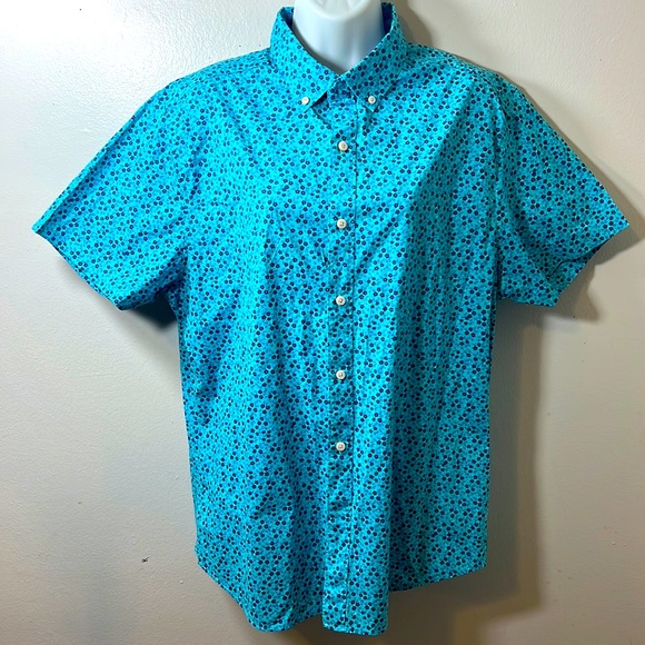 CROWN and IVY Mens Blue Floral Collared Button-Down Large Shirt - Picture 10 of 10